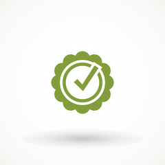 Approve icon Approved or certified medal icon in a flat design. Rosette icon. Award vector Tick sign. Green checkmark OK, Simple marks graphic design. Circle symbols YES , Check box list. 