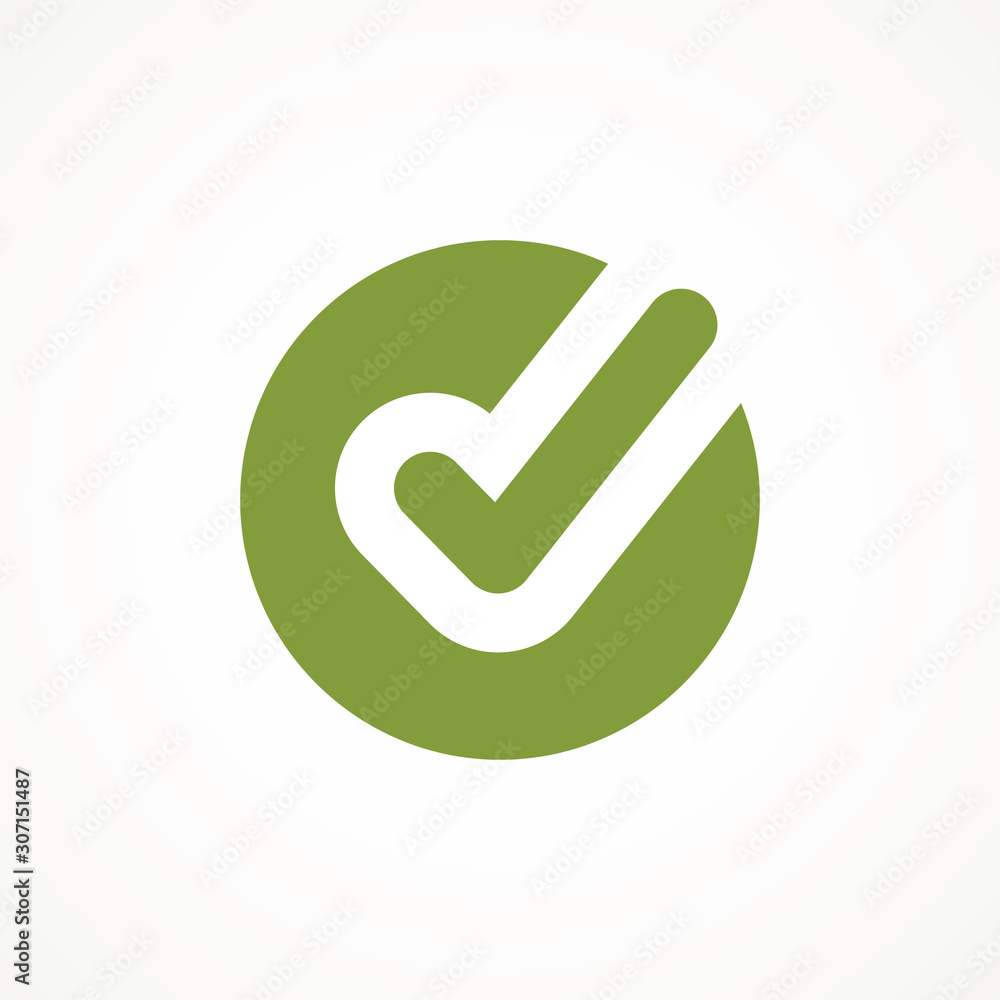 Poster tick sign. checkmark ok icon, simple mark graphic design. circle symbol yes button for vote, check b