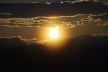 Japan city and lake sunset landscape