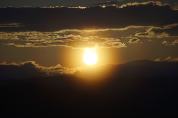 Japan city and lake sunset landscape