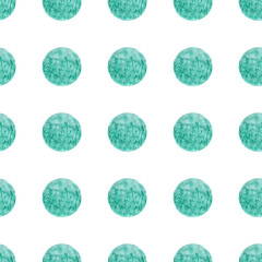 Turquoise watercolor seamless pattern with circles, flowers, branches on white background. Hand drawn endless print.