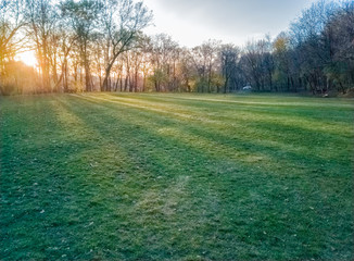 Sumice, Vozdovac, Belgrade, Serbia -  november 29th, 2019: lawn in the park with the view on the...