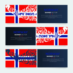 Banner Flag of Norway ,Contain Random Arabic calligraphy Letters Without specific meaning in English ,Vector illustration