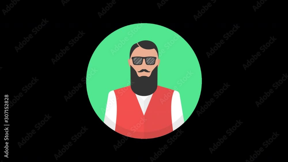 Aufkleber hipster avatar. loop animation in alpha channel. 4k resolution.