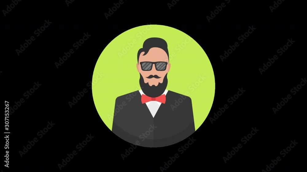 Poster hipster avatar. loop animation in alpha channel. 4k resolution.