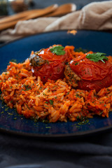 Stuffed tomatoes and rice with tomato