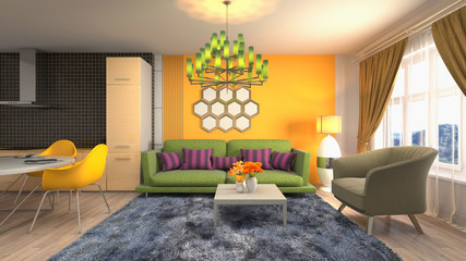 Obraz na płótnie Canvas Interior of the living room. 3D illustration