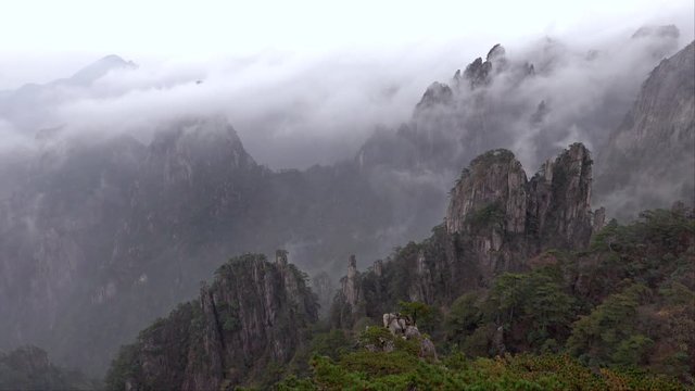fog in Huangshan mountain, known as Yellow mountain, Anhui, China.