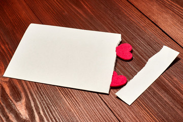 Heart in a torn envelope. Love confession, valentines day concept.