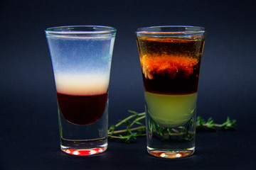 Combining alcoholic beverages in one drink. Alcohol shots.