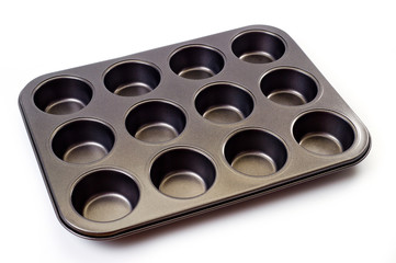 Muffin baking dish with a special non-stick coating, shot on a white background