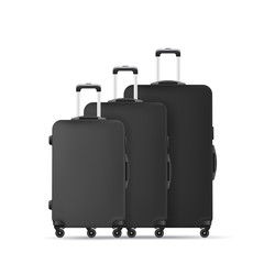 Black travel plastic suitcase with wheels realistic hand Luggage