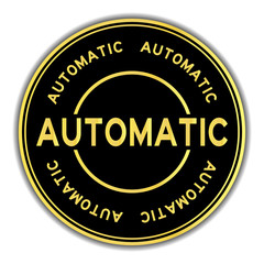 Gold color automatic word round sticker on white background