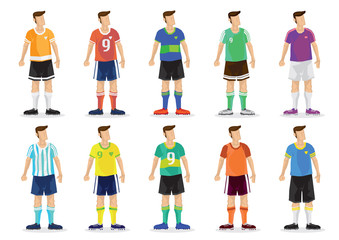 Collection of footballer or soccer player in different jersey/outfit. Concept of sport fashion and design.