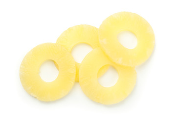 Pineapple rings isolated on white background, top view