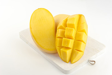 ripe mango, yellow mango on white background