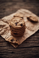 Chocolate chip cookies, Sweet biscuits, Concept for a tasty snack.