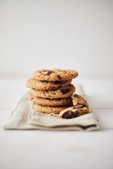 Chocolate chip cookies, Sweet biscuits, Concept for a tasty snack.