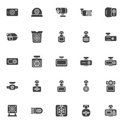 DVR camera vector icons set, modern solid symbol collection, filled style pictogram pack. Signs, logo illustration. Set includes icons as Digital video recorder, car security system, video recorder