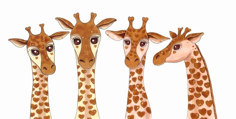 Giraffes. Cute animals. Set. Isolated from the background. Drawn with markers.