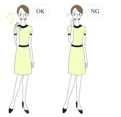 OKサインとNGサインをするエステティシャン