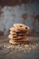 Fototapeta na wymiar Chocolate chip cookies, Sweet biscuits, Concept for a tasty snack.
