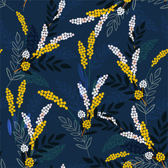 Gemetric florals mixed with Hand drawn flowers seamless vector pattern ,Winter mood background.