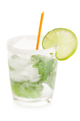 Cold refreshing mojito on a white background