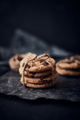 Chocolate chip cookies, Sweet biscuits, Concept for a tasty snack.