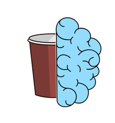 brain icon with a cup of coffee. brain charging. working capacity. vector illustration. EPS 10.