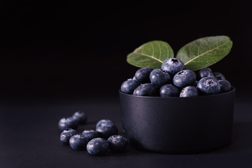 blueberries on black background