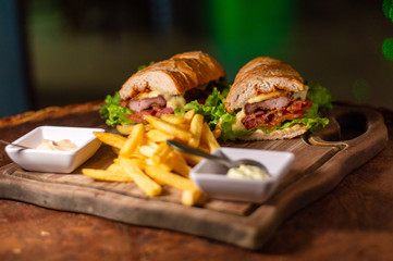 Pork Sandwich with Chips in a Rock Bar