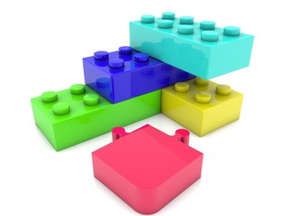 Toy bricks with puzzle piece in the foreground