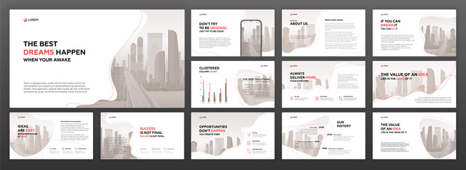 Business presentation powerpoint templates set. Use for presentation background, brochure design, website slider, landing page, annual report, company profile, social media banner.