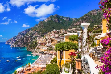 Deurstickers Positano strand, Amalfi kust, Italië Prachtige kust van Amalfi - prachtige Positano populair voor zomervakanties. Reizen en bezienswaardigheden van Italië
