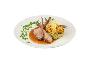 cooked french cut pork chops isolated on white background