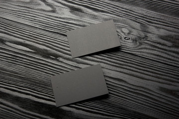 Business card blank on wooden background. Corporate Stationery, Branding Mock-up. Creative designer...