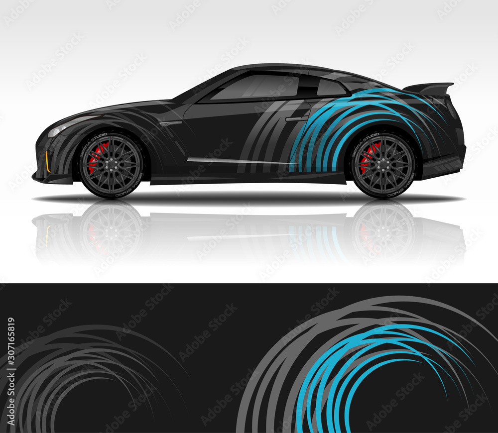 Wall mural Car wrap decal design vector, for advertising or custom livery WRC style, race rally car vehicle sticker and tinting custom.