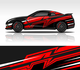 Fototapeta premium Car wrap decal design vector, for advertising or custom livery WRC style, race rally car vehicle sticker and tinting custom.