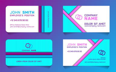 Fototapeta premium Horizontal business card minimal idea vector templates set. Cool business card graphic design with logo, employee's name, position, mobile number, web address, company mane, e-mail.