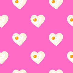 Cute pink seamless pattern with doodle heart shaped fried eggs. Perfect for Valentine's day design and children's clothes.
