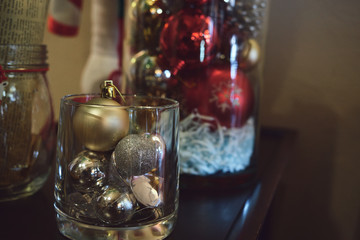 Christmas decoration on abstract background,vintage filter,soft focus