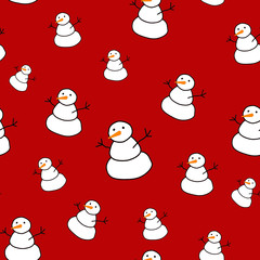 Cute snowman red background. Christmas seamless pattern. season illustration. Winter patterns.