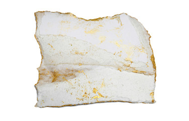 Torn piece of paper with light shadow on white background.