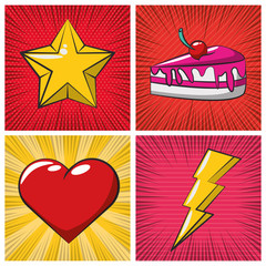 poster pop art style with set icons