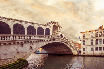 Famous Rialto bridge over the Grand Canal in Venice, Italy