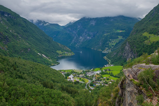 Geiranger fjord, Beautiful Nature Norway. It is a 15-kilometre 9.3 mi long branch off of the Sunnylvsfjorden, which is a branch off of the Storfjorden Great Fjord . © Сергій Вовк