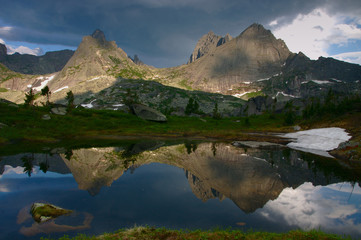 lake in the mountains and reflection mountains