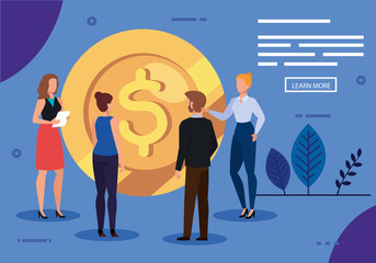 meeting of business people with coin vector illustration design