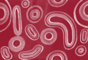 Burgundy watercolor background with circles and rings. Raster hand painted illustration.